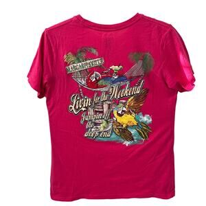 Jimmy Buffett Margaritaville "Livin' for the Weekend" Parrot Pink T-Shirt LG
